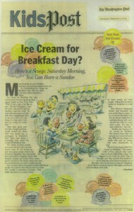 2004 Washington Post "Kid'sPost" story about Ice cream for breakfast day